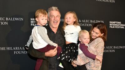 Alec and Hailaria Baldwin with their children on the red carpet at Hamptons International Film Festival in October 2018, in New York. Getty