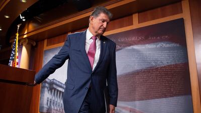 A visibly frustrated Joe Manchin blasted Democratic House colleagues for holding a cross-party infrastructure bill 'hostage'. EPA