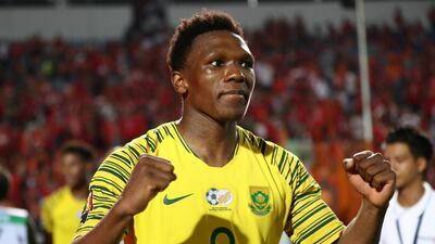 South Africa's Lebo Mothiba celebrates after clinching a 1-0 win over hosts Egypt in the last 16 of the 2019 Africa Cup of Nations. Reuters