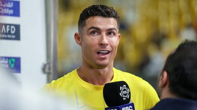 Cristiano Ronaldo speaks to the media following Al Nassr's win over Al Wehda. Getty Images