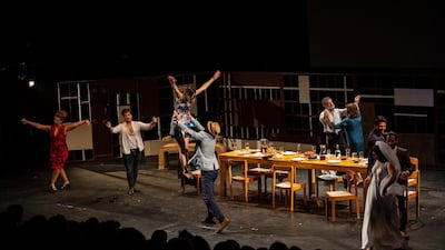 Lebanese and Syrian actors perform a play called Al Zafaf (Arabic for 'The Wedding') on Al Madina theatre in Beirut, Lebanon, during Lebanon's European Theatre Festival. EPA