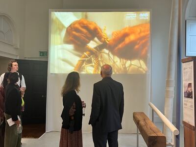 The Abu Dhabi Pavilion uses sculpture, sound and archival footage to trace a traditional pearl diving journey. Saeed Saeed / The National