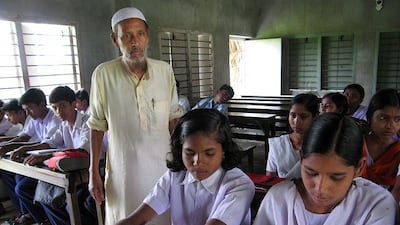 A classroom for ninth standard students, at Orgram Chatuspalli High Madrassa. Interestingly, 64% students at this madrassa are non-Muslims. Like most other government-sponsored madrassas in the state of West Bengal this one is also a co-ed institution. Asiapics