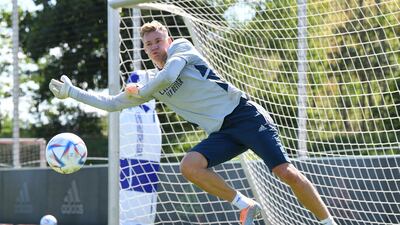 Bernd Leno during the Arsenal training session.