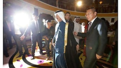 Sheikh Hasher bin Maktoum Al Maktoum, the Director General of the Dubai Department of Information, left, and Sun Yusheng, the vice president of China Central Television, at the Burj Al Arab.
