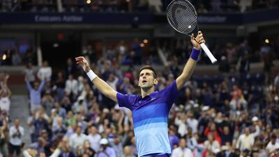 Novak Djokovic of Serbia celebrates defeating Alexander Zverev of Germany to reach the men's US Open final. Getty