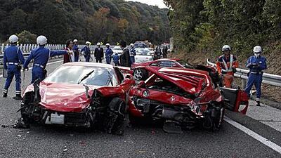 Eight Ferraris, a Lamborghini and a Mercedes-Benz were involved in a pile-up in Japan in December 2011.