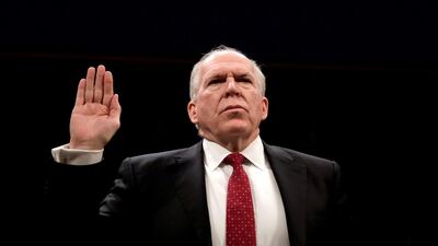 Former CIA director John Brennan is sworn in to testify before the House Intelligence Committee to take questions on 'Russian active measures during the 2016 election campaign' on Capitol Hill in Washington in 2017. Reuters