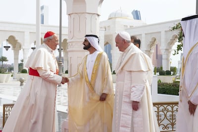 A whole host of international figures have visited the Presidential Palace, including Pope Francis, seen here with Sheikh Mohammed bin Rashid, Vice President and Ruler of Dubai, during his recent UAE tour. Mohamed Al Hammadi / Ministry of Presidential Affairs