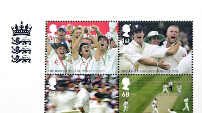 Royal Mail’s commemoration of England’s Ashes victory over Australia in 2005. AFP