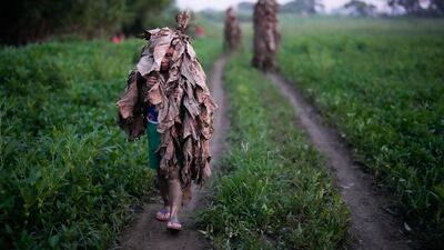 A boy walks towards the church during the mud festival