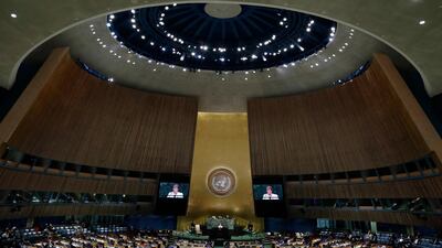 New UN High Commissioner for Human Rights Michelle Bachelet speaks during last year's United Nations General Assembly. Frank Franklin / AP
