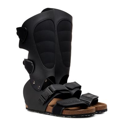 The Moto sandal-boot with detachable leg shield, by Alex Wolfe. Courtesy Birkenstock