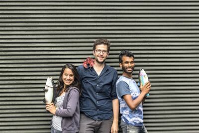 The co-founders of SafetyNet Technolgoies Nadia Laabs (left), Dan Watson (centre) and Aran Dasan (right). Mr Watson came up with the concept for the company while studying design engineering at Glasgow University. Courtesy SafetyNet Technologies