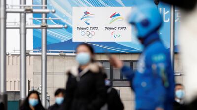 Signs for the 2022 Winter Olympic and Paralympic Games in Beijing, China, on December 8. Reuters