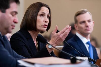 Fiona Hill, former senior director for Europe and Russia at the National Security Council and David Holmes (R), political counselor for the US Embassy in Kyiv, Ukraine testify during the impeachment inquiry into US President Donald J Trump in Washington on November 21. Michael Reynolds / EPA