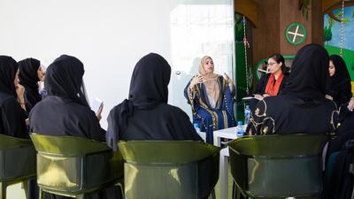 Aisha Al Mutwa, centre, leads a parenting workshop at Fairytales in Dubai. Courtesy Zoom In Photography