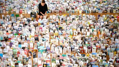 Thousands of birthday cards sent to Captain Tom for his 100th birthday on April 30th, are pictured displayed in the Hall of Bedford School. Getty Images