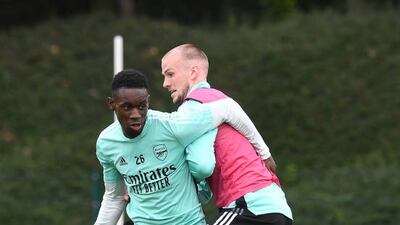Flo Balogun, left, and Rob Holding at London Colney.