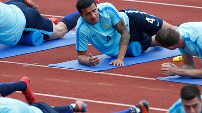 Tim Cahill, centre, expects to feature for Australia in the second leg of their World Cup play-off tie with Honduras on Wednesday. Moises Castillo / AP Photo