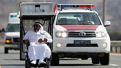 The second part of Haidar Taleb's 350km journey across the country, from Dibba Fujairah to Ras al Khaimah, took his team of six about eight hours to complete.