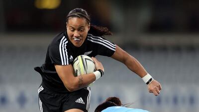 New Zealand's Honey Hireme, left, is also called "Honey Bill" in New Zealand because, like Sonny Bill Williams, she has moved from rugby league to rugby union. Many say Hireme is one of the players to watch this Women's World Cup. Michael Bradley / AFP