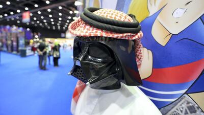 Dubai, United Arab Emirates - April 11, 2019: Mohammed Obaid. Visitors dress up as the visit Middle East Film and Comic Con. Thursday the 11th of April 2019. World Trade Centre, Dubai. Chris Whiteoak / The National