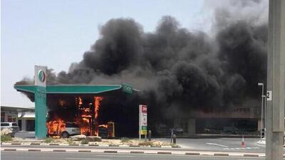 A fire at an Enoc petrol station in Al Twar, Dubai. Courtesy Dubai Police Dept