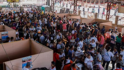 A basketball court is turned into a polling station in Quezon City. EPA