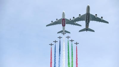 The display group flies over the UAE to celebrate National Day. Khushnum Bhandari/ The National