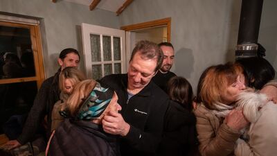 Mykola Starkov is reunited with his mother Halyna Starkova, 89.