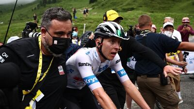 UAE Team Emirates' Tadej Pogacar after winning the sixth stage on Thursday. AFP