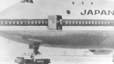 Osamu Maruoka of the Japanese Red Army and four of the Popular Front for the Liberation of Palestine hijacked the Japan Airlines flight 404. The Asahi Shimbun via Getty Images