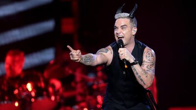 British artist Robbie Williams performs at du arena in Abu Dhabi on April 25, 2015. Christopher Pike / The National