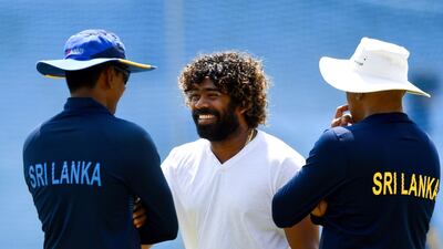 Lasith Malinga, centre, attends a practice session at R Premadasa Stadium ahead of his final ODI for Sri Lanka against Bangladesh. AFP