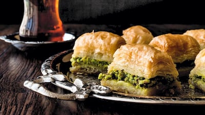 Turkish tea and baklava at Turquoise, Rixos Saadiyat Island.