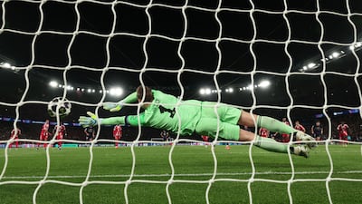 Bayern goalkeeper Manuel Neuer is beaten by Ousmane Dembele's penalty which put PSG 3-2 up. Reuters