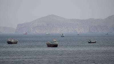 Ships and boats in the Strait of Hormuz at Musandam in Oman. More vessels left the waterway in the last week of May with the US providing information to aid those making the journey. Reuters