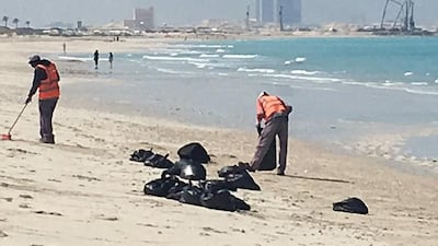 Beachgoers have reported a tar-like substance washing ashore on Saadiyat Island’s beaches.
