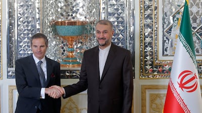 Rafael Gross, head of the International Atomic Energy Organisation, meets Iran's Foreign Minister Hossein Amirabdollahian in Tehran in March. AP Photo