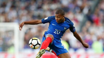Kylian Mbappe controls the ball while playing for France in a World Cup qualifier against the Netherlands in 2017. AP