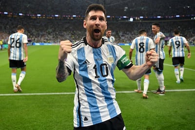 Lionel Messi celebrates scoring for Argentina during the 2022 Fifa World Cup match against Mexico at Lusail Stadium, a moment that helped revive their campaign. Remontada is used in Arabic commentary for a dramatic comeback. Getty Images