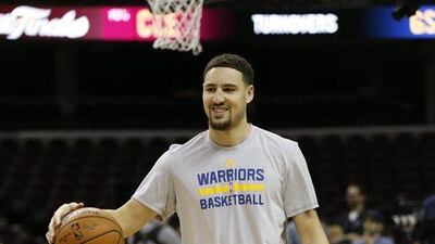 Golden State Warriors guard Klay Thompson in action during NBA Finals practice at Quicken Loans Arena in Cleveland, Ohio, USA, 07 June 2016. John G Mabanglo / EPA