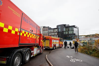 Fire trucks at the scene of the suspected shooting in Gothenburg. EPA