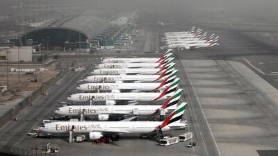 Emirates Airlines planes parked at the Dubai International Airport. The carrier said it was denied necessary daily slots to make a route from Dubai to Mexico City feasible. EPA