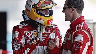 Ferrari test driver Luca Badoer, left, will replace Michael Schumacher, right, for the Valencia race, 10 years after his last race in F1 when he drove for Minardi and retired early from the Japanese Grand Prix. Schumacher cancelled his plans to return to F1 because of fitness concerns.