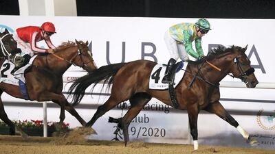 Tadhg O’Shea guides Secret Ambition to victory in the Dubai Creek Mile. Pawan Singh / The National