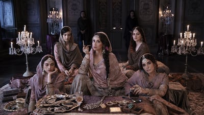 From left, Aditi Rao Hydari as Bibbo, Manisha Koirala as Mallikajaan, Sanjeeda Sheikh as Waheeda and Richa Chadha as Lajjo. Photo: Netflix