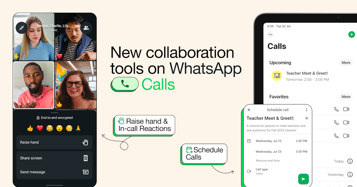 WhatsApp adds scheduling, reactions and raise-hand tools to group calls