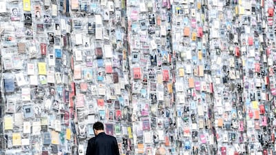 Visitors observe ‘The Parthenon of Books’ artwork by Argentinian artist Marta Minujin at the ‘Documenta 14’ exhibition in Kassel, Germany. Filip Singer / EPA